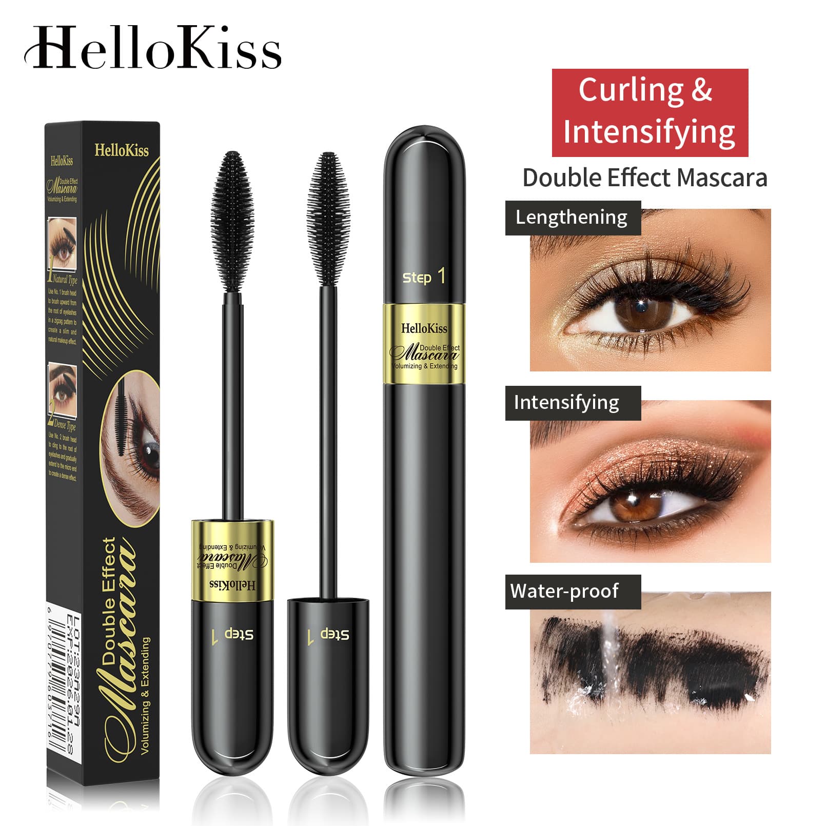 Cross-border Bestseller hellokiss Mascara Waterproof Sweatproof Volumizing Lengthening Smudge-proof 2-in-1 Dual-Effect Mascara