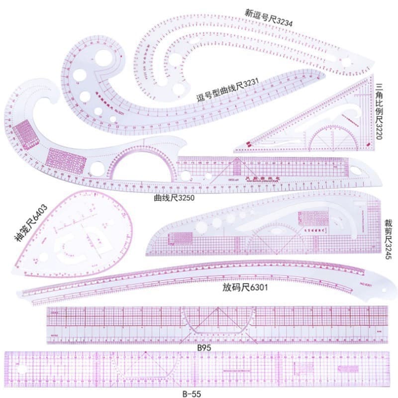 Clothing ruler, pattern making, cutting ruler, sleeve ruler, grading ruler, curve ruler, triangle ruler, patchwork ruler combination