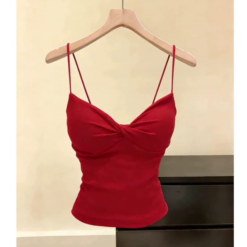 Maillard Chic Knot Sexy Camisole Top for Women Summer Inner or Outer Wear with Padded Cups Backless Slim Fit