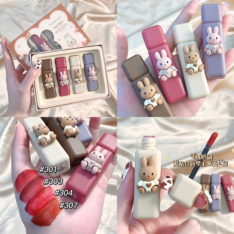 HengFang Bobo Milk Rabbit Lip Mud Velvet Matte Lip Glaze Set Single Pack Student Affordable Makeup H7093