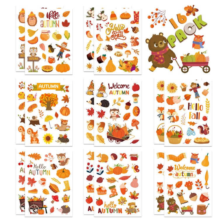 Thanksgiving Autumn Leaf Stickers Decorative Cute Style Printable Paper for Journaling Classroom Decoration Party Supplies