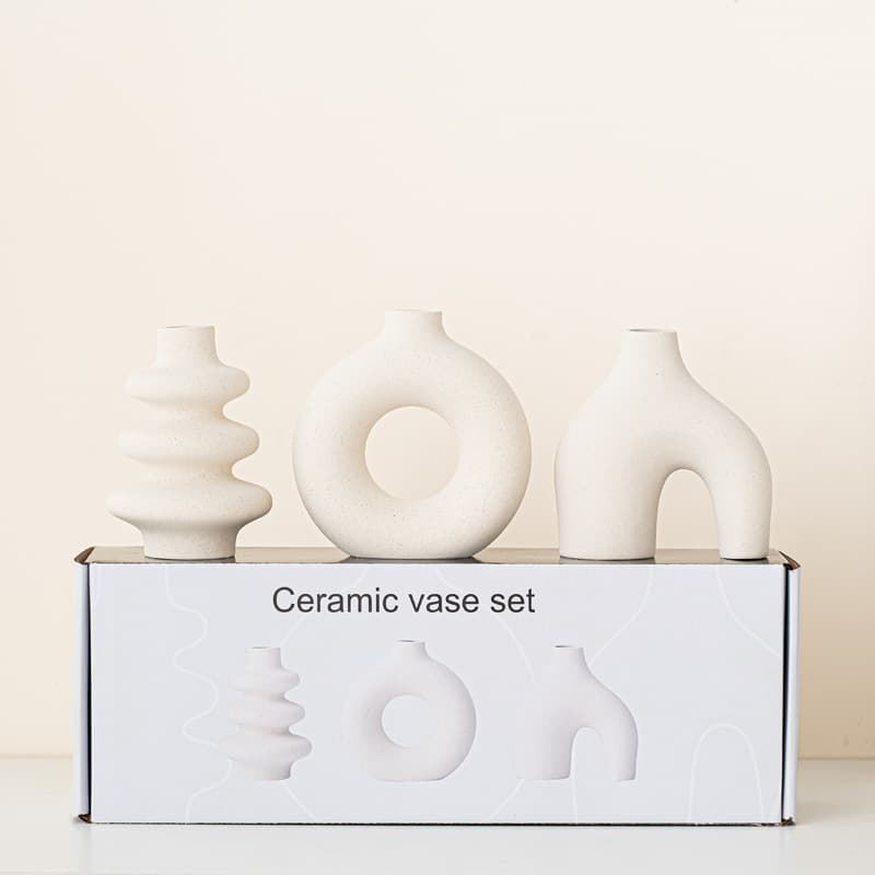 European Style Raw Glazed Ceramic Vase Set Three-Piece Home Decorative Ornaments Creative Craft Wholesale Flower Bottles