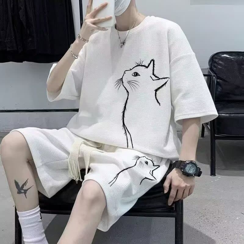 Shanshao Clothing Sport Suit for Men, Summer Short Sleeve T-Shirt Basketball Jersey Casual Shorts Two-Piece Set Korean Trendy