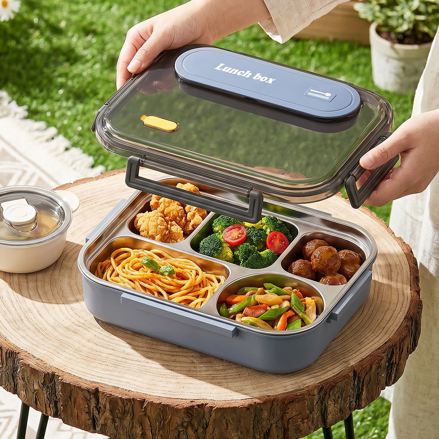 New Five-Compartment Lunch Box 304 Stainless Steel Divided Bento Box Large Capacity Insulated Lunch Box Microwave-Safe Lunch Box