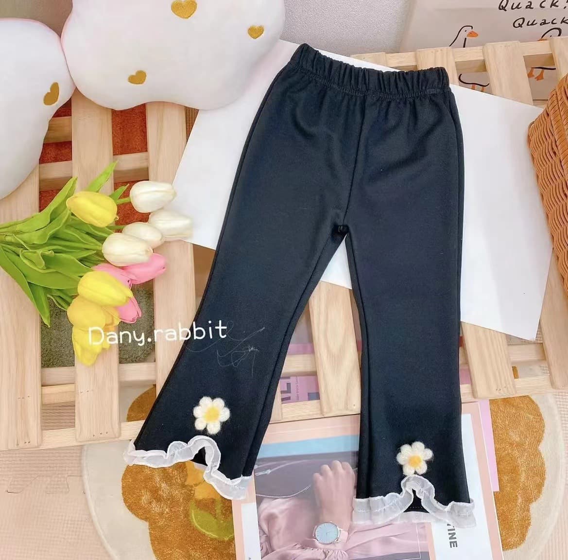 2023 Spring New Girls Flared Pants Toddler Butterfly Button Slit Stylish Versatile Black Pants Trendy Trousers