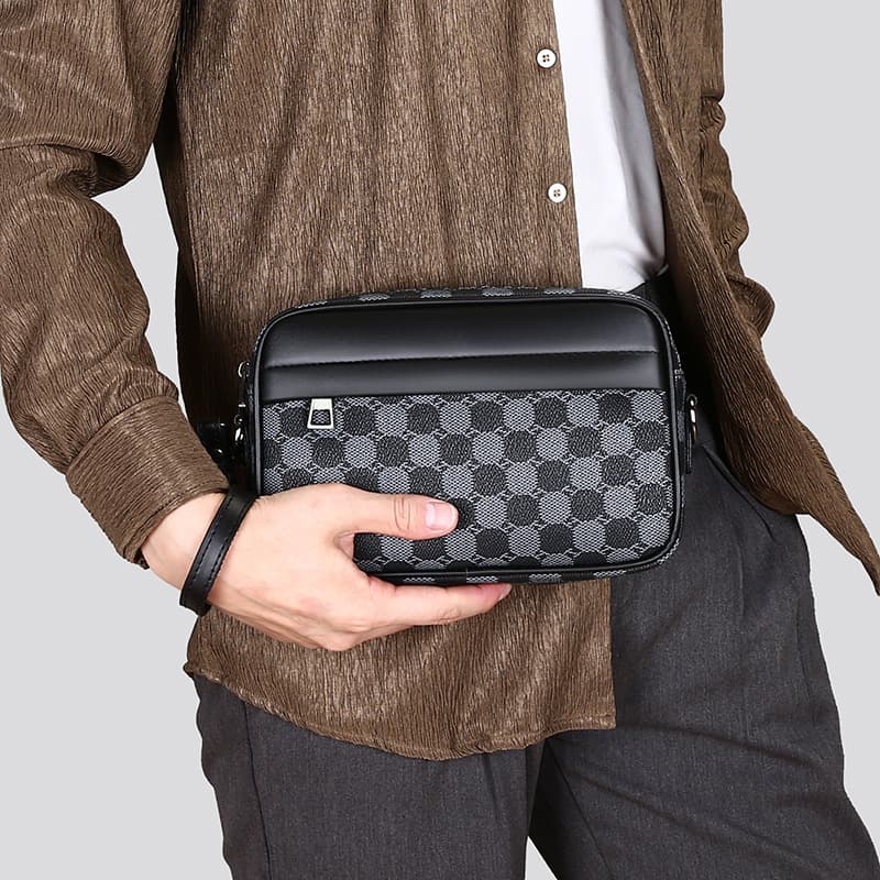 New Men's Mini Shoulder Bag Fashion Simple Mobile Phone Bag Casual Handheld Bag Crossbody Bag Oxford Cloth Geometric Pattern