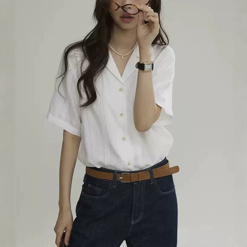 Joli Chose Cuban Collar Irregular Versatile Lightweight Blouse for Women Summer French Style Simple Loose Casual Shirt