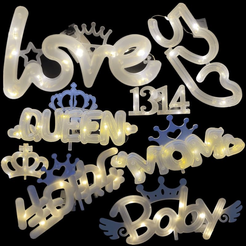 Happy Birthday 520 Bouquet Letter Light Sign Confession Light BABY Queen MOM1314 Flashing Light LOVE Cake Light