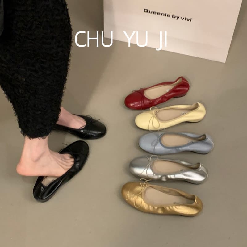 First encounter season bow red bag shoes women's shoes 2026 summer French style with skirt silver ballet evening shoes
