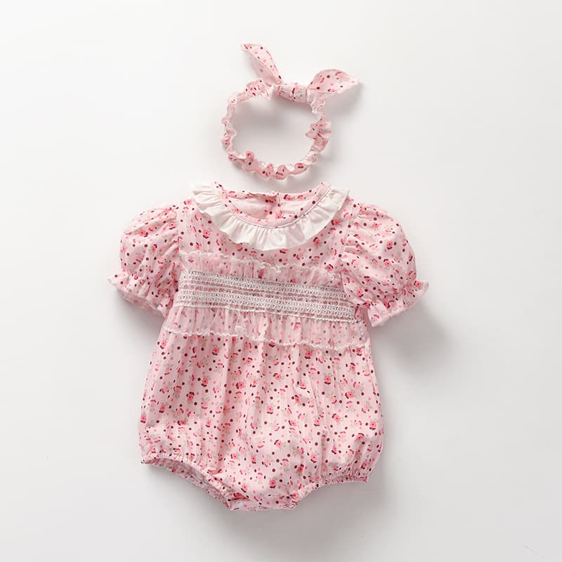 2-Piece Summer Newborn Infant Baby Girl Triangle Cami Romper Headband Princess Summer Stylish Foreign Trade Cross-Border