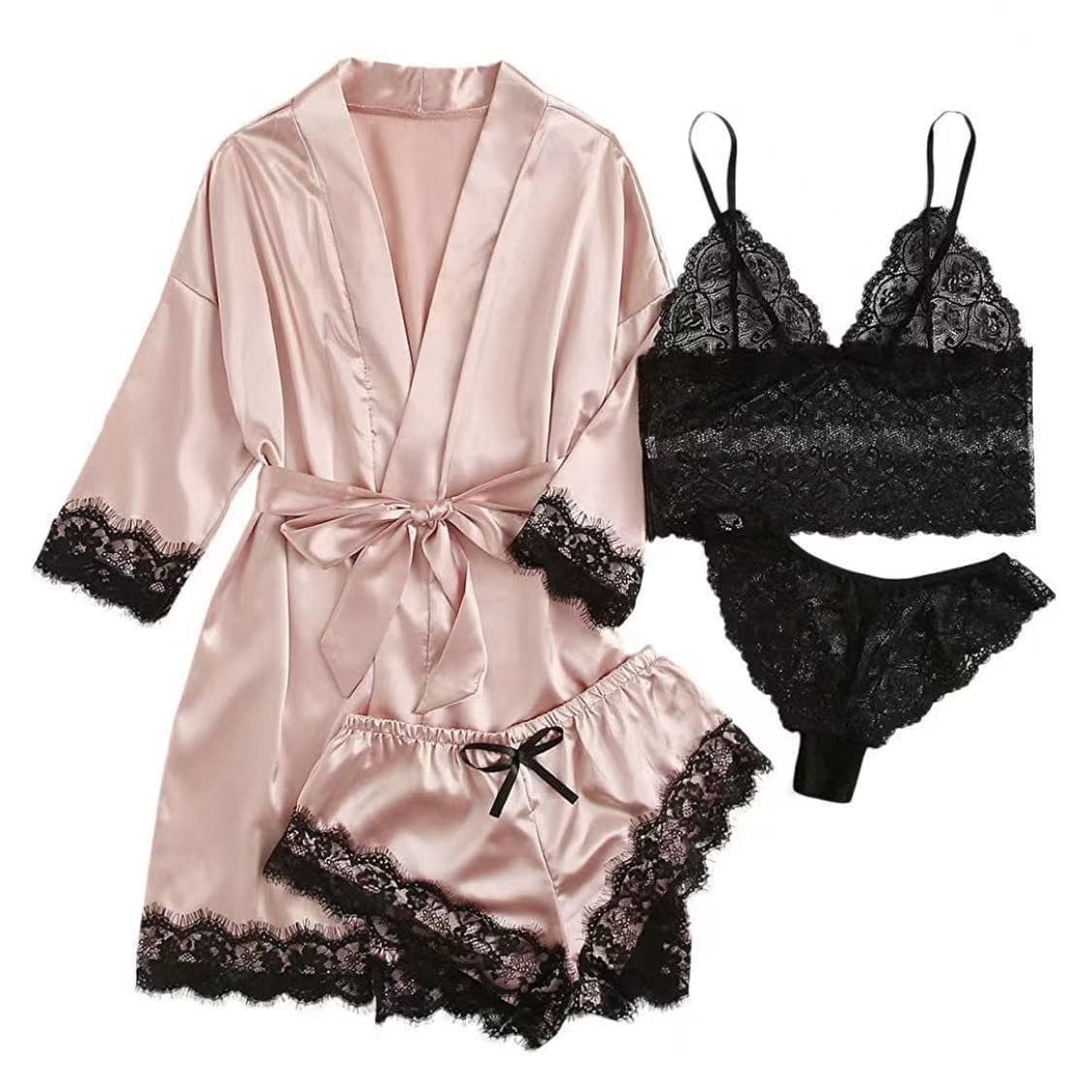 Women's Lace Pajama Set Sexy Loungewear 4-Piece Set