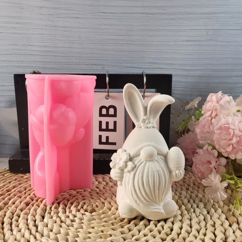 Easter Gnome Plaster Ornament Candle Mold DIY Plaster Cement Silicone Mold W0337