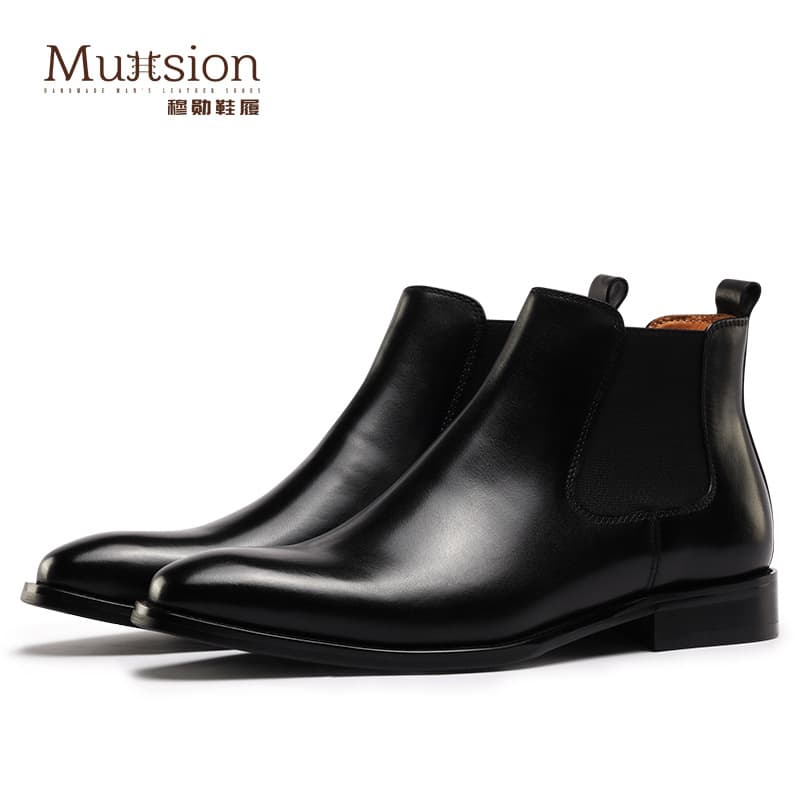 X60101【Dropshipping】Chelsea Men's Boots, Martin Short Boots, British Style Mid-Top Genuine Leather Boots, High-Top Men's Shoes