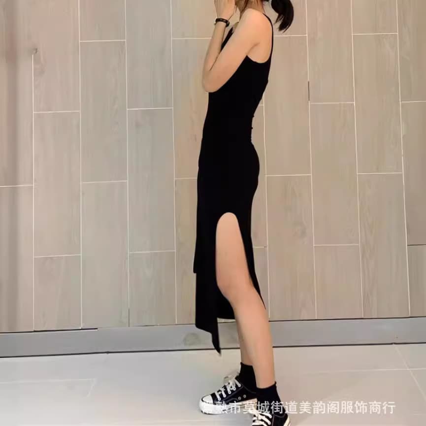 2026 European and American cross-border Amazon women's summer threaded high-waisted slim-fit hip-covering slit dress