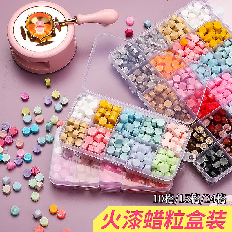 Fire paint seal set complete set cheap wax granules transparent box 10/15/24 color pearlescent macaron wax granules wholesale