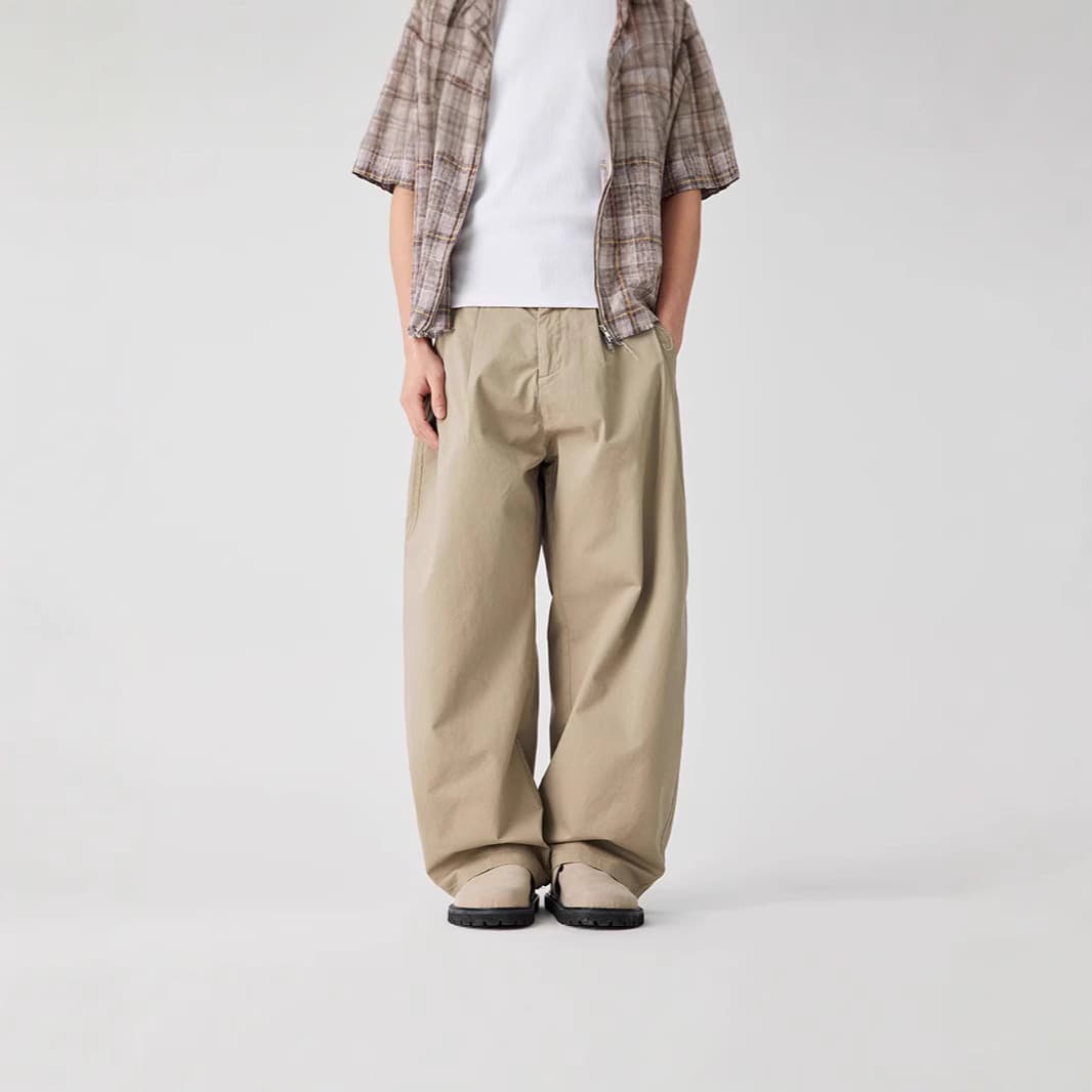 OT Men's American Style Wrinkle Curved Knife Arc Pants Summer Thin Straight Cotton Casual Curved Knife Pants