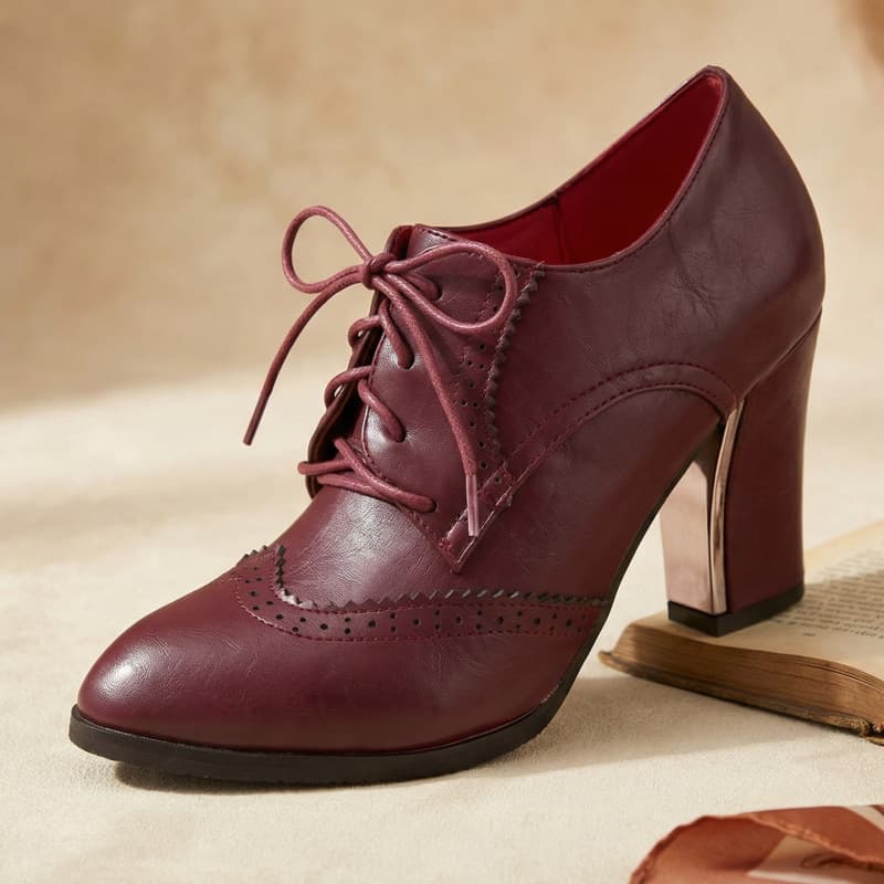 2026 Autumn New Foreign Trade Brogue High Heels British Style Women's Boots Chunky Heel High Heel Short Boots Women's Shoes