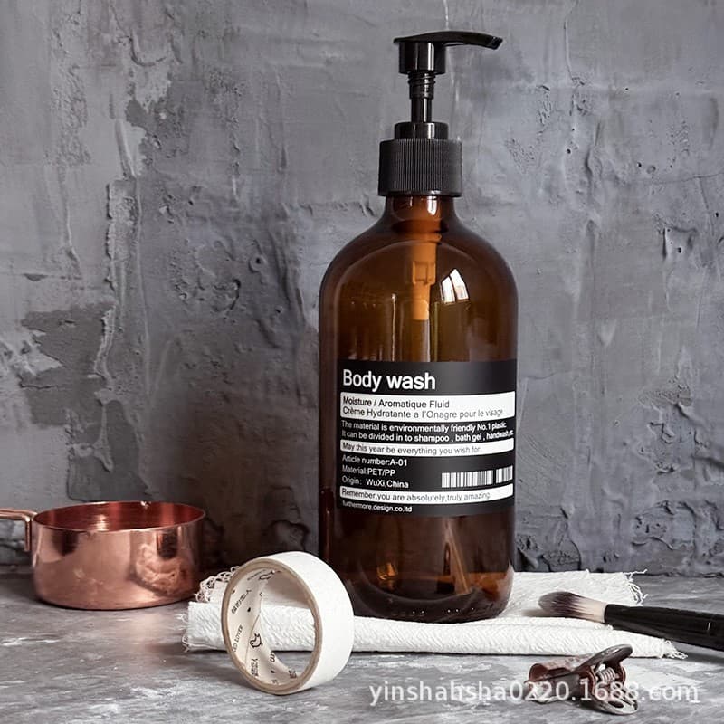 Ins Nordic Style Small Dispenser Bottle, Soft Decoration Bathroom Photography Prop Bottle, Glass Pump Head