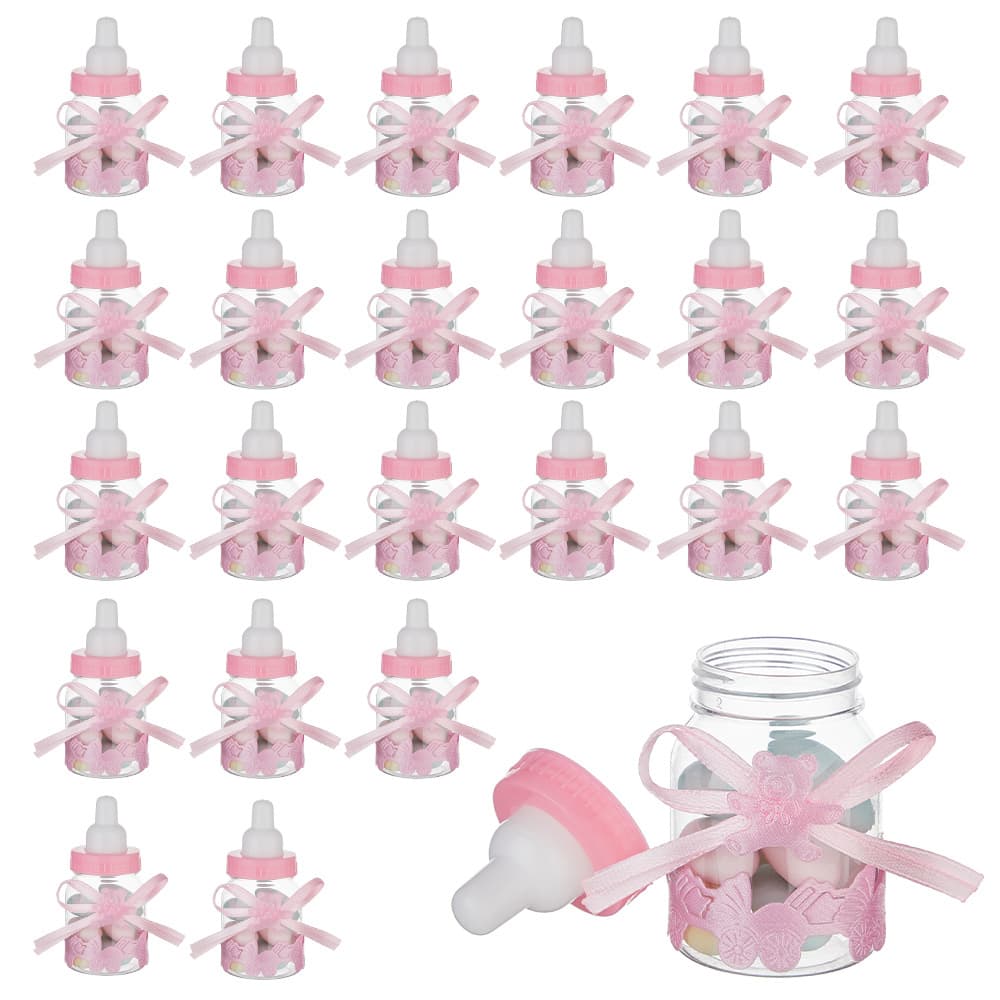 24 Pcs Baby Bottle Bath Gift Cloth Bear Padded Small Size Plastic Candy Bottle Newborn Party Decoration