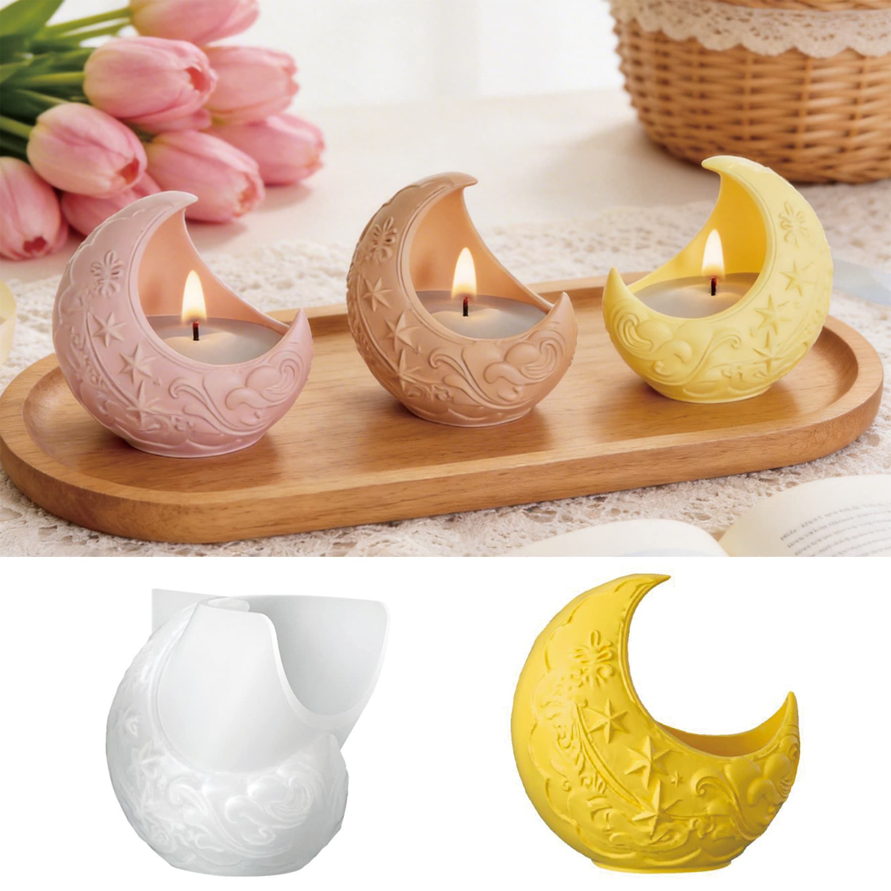 Embossed Moon Storage Box Mold Handmade DIY Gypsum Cement Jewelry Box Home Decoration Silicone Mold