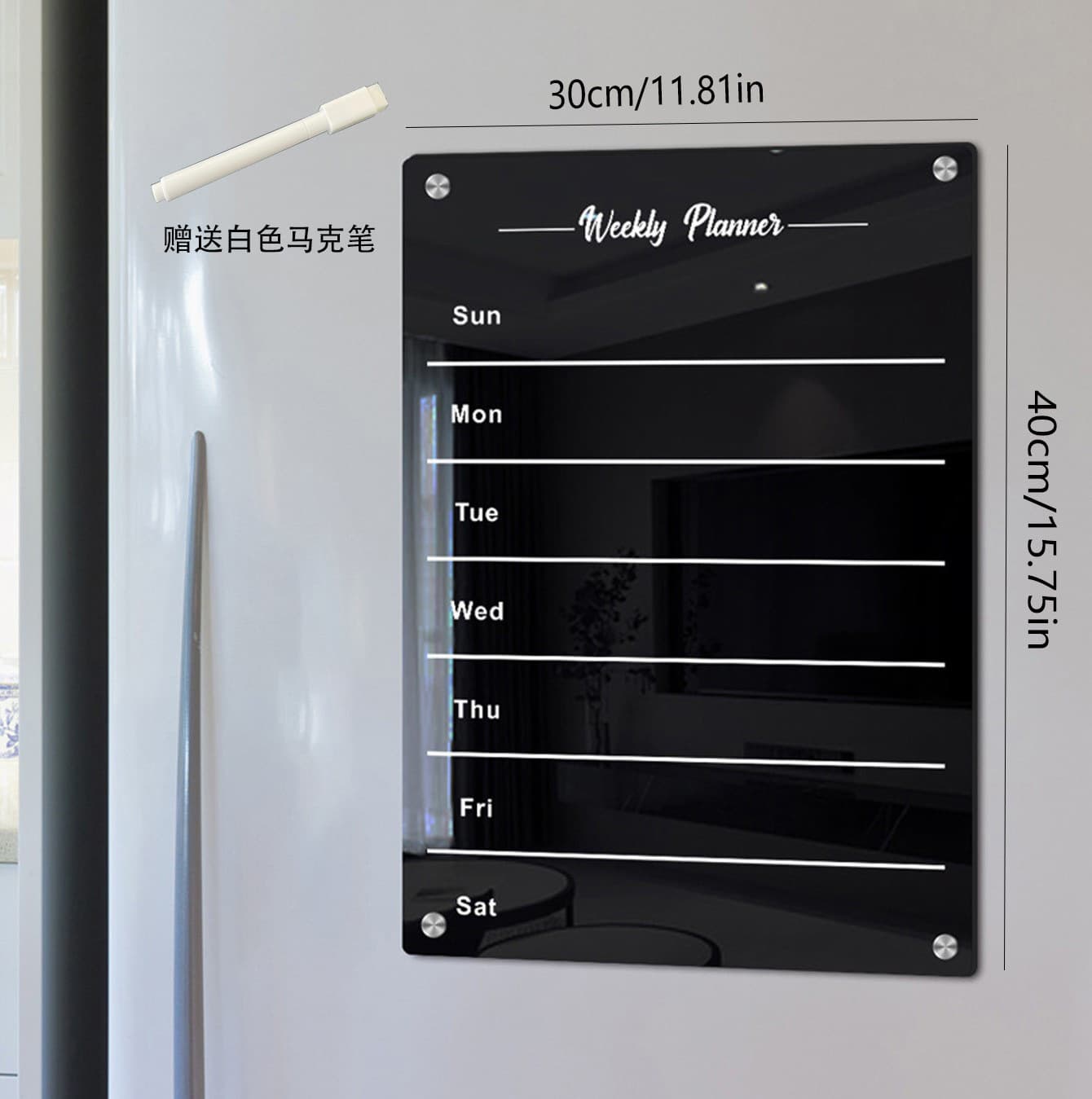 3D Transparent Magnetic Acrylic Fridge Memo Board with Handwriting, Monthly & Weekly Planner, Erasable