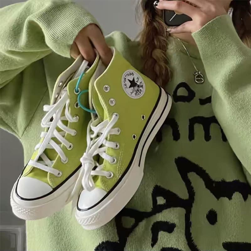 Putian 1970s Canvas Shoes High-Top Women Candy Green Fluorescent Green Purple Pink Low-Top Men Canvas Shoes Factory Wholesale