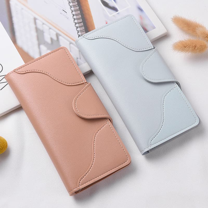 Cross-Border Spot Long Women's Large-Capacity Long Wallet with Suction Buckle Ultra-Thin Fresh Bank Card Holder Coin Purse
