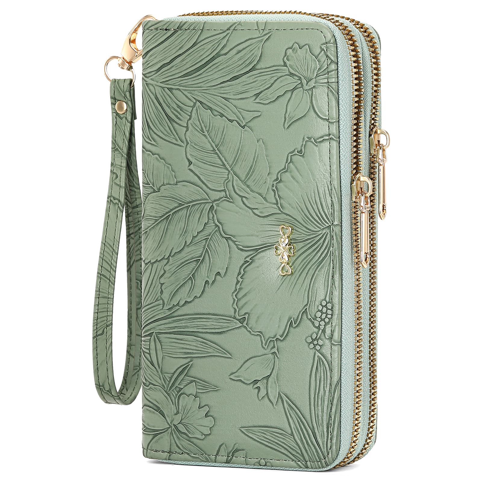 New Women's Long Bifold Wallet with Double Zipper, RFID Blocking, Printed Pattern, Wrist Strap, Clutch Purse for Amazon Export