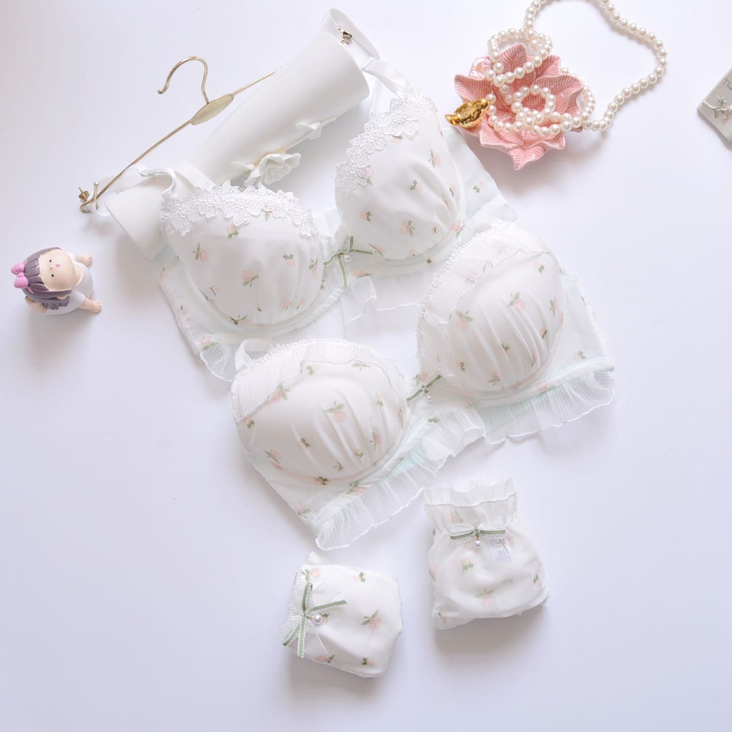 Long-term Japanese-style Water-soluble Embroidered Thin Cup Girl Cute Push-up Sexy Lingerie Set Bra Set Plus Size