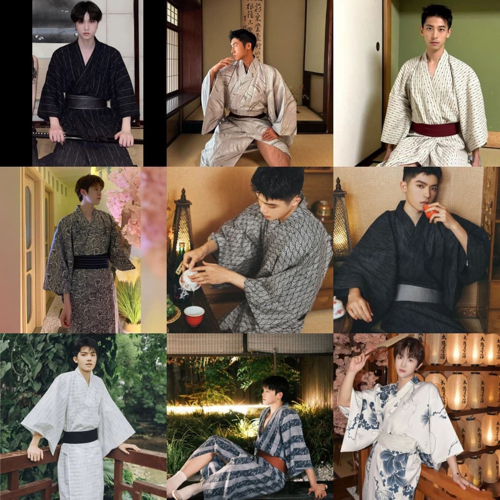 Japanese Men's Kimono for Role-Playing Games, Japanese Restaurant, Guesthouse, Photography, Improved Kimono Yukata Cosplay Set