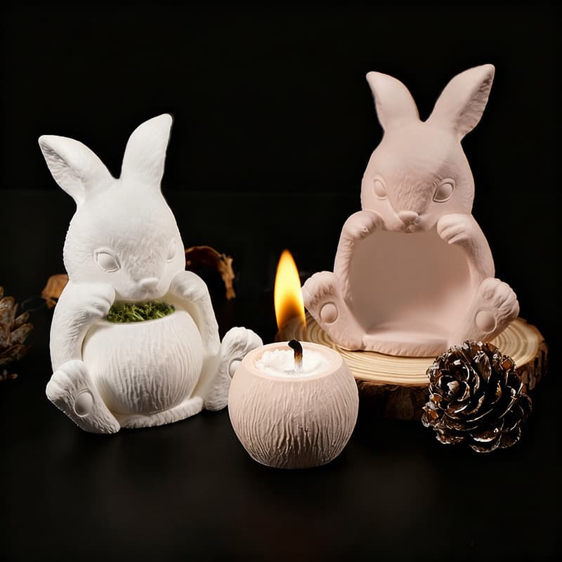 New Style Sitting Rabbit Cup Silicone Mold Easter Bunny Cup Plaster Small Flower Pot Candle Holder Candle Mold