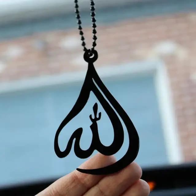 Arabic Teardrop Pendant Car Decoration, Silver Metal Middle East Rearview Mirror Hanging Ornament for High-End Vehicles