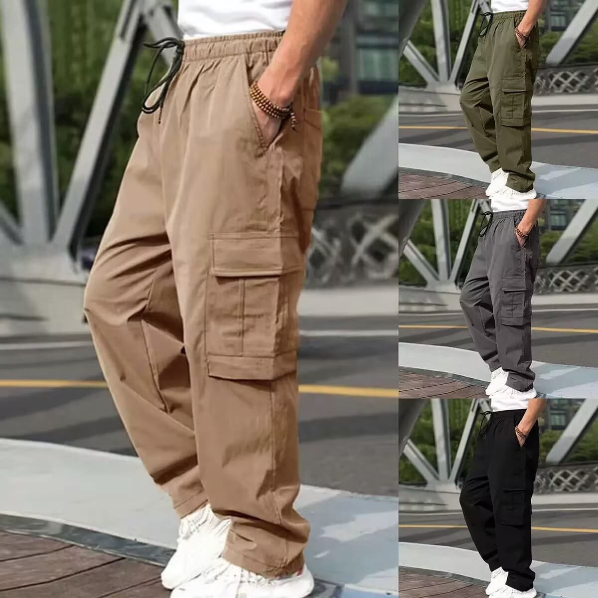New 2025 Men's Casual Loose Straight Leg Workwear Trousers Comfortable Loose Fit Long Pants with Pockets for Men