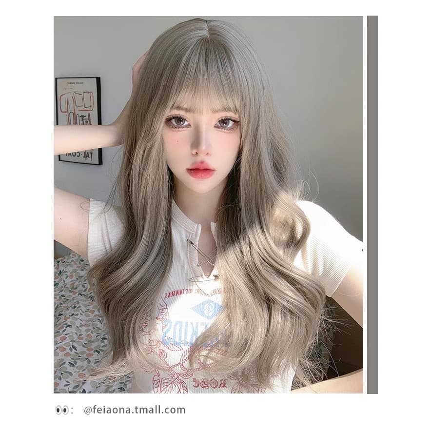 Wig Influencer Flaxen Dark Wood Gray Long Wavy Curly Wig Wholesale LISA Same Style Full Cap Wig Curly Hair