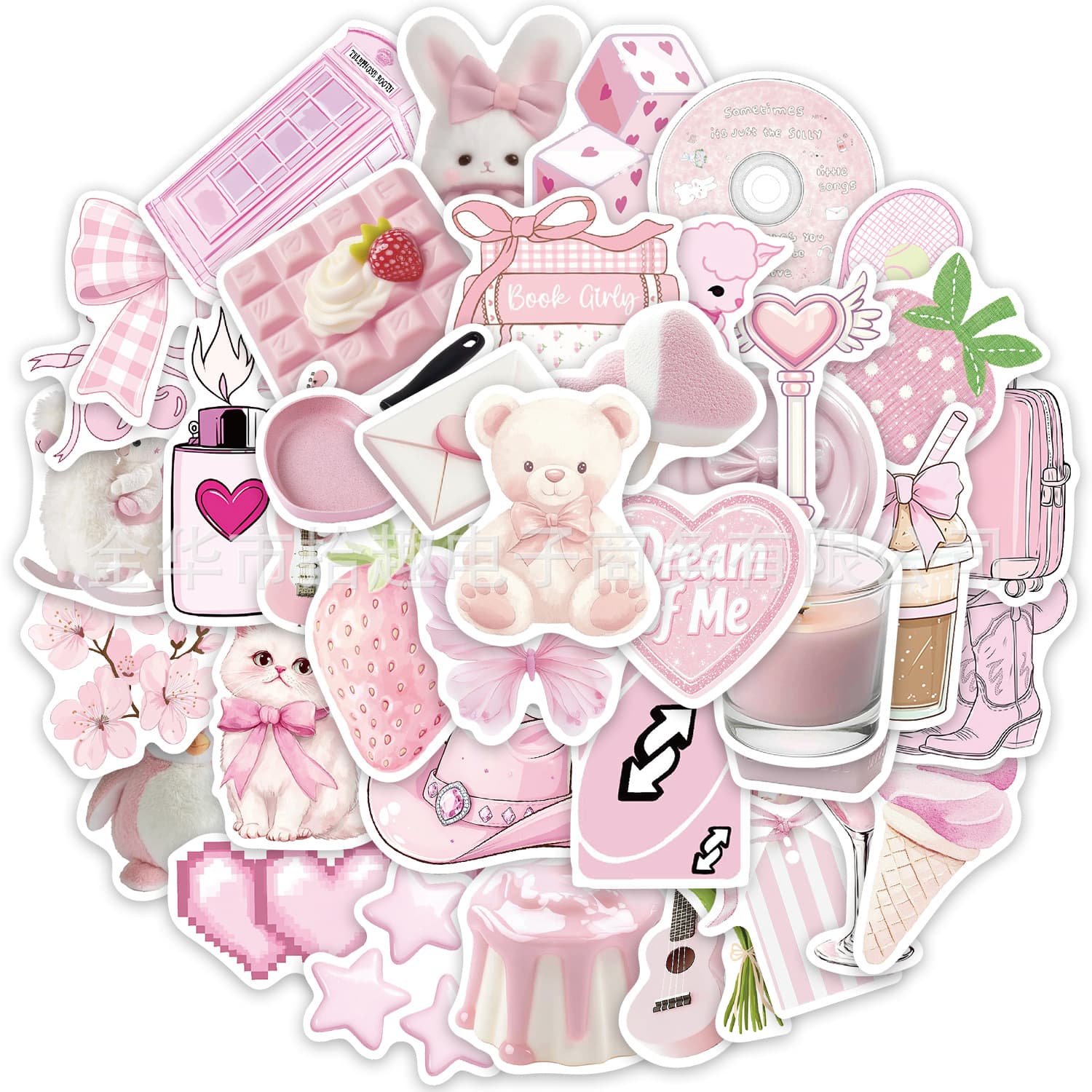 50 pink cartoon graffiti stickers for handbook decoration materials, mobile phone cases, notebook thermal water cup stickers