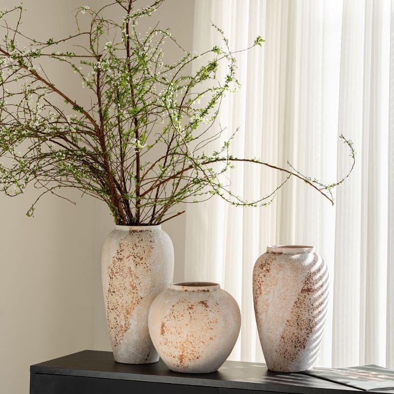 Jingdezhen New Chinese Wabi-Sabi Style Tabletop Ceramic Vase, Mottled Vintage Rustic Pottery Jar, Entryway TV Cabinet Decorative Piece