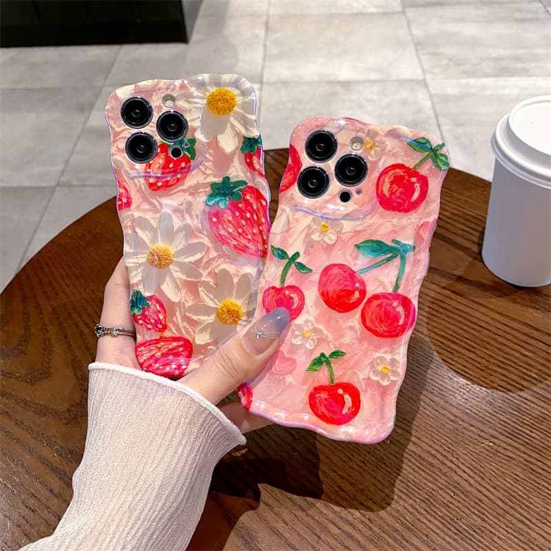 Compatible with 16e Oil Painting Flowers 15 Pro Max Phone Case Apple 14 Pro Blue Light 17 Silicone 11 Summer Fruit 13