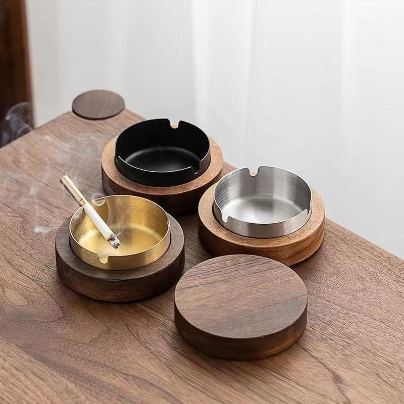 Creative wooden ashtray stainless steel ins high-end Chinese-style home hotel restaurant ashtray in large quantities in stock