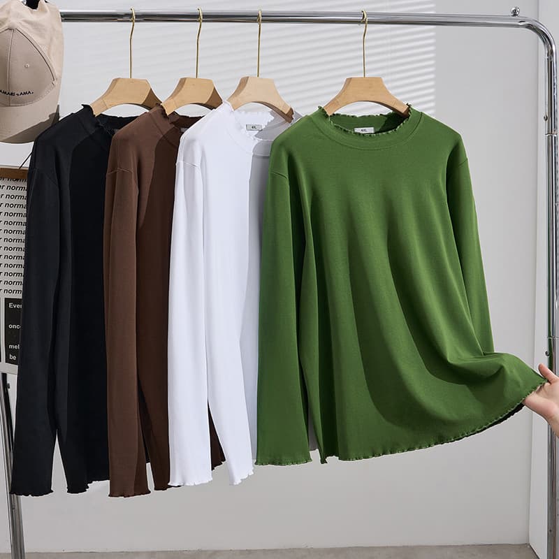 Autumn/Winter New Curvy Girls Extra Plus-size Women's Korean-style Flounce Collar Slimming Casual Long-sleeve Base Top S5680