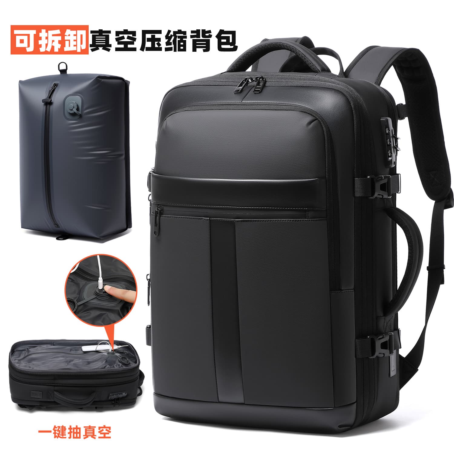 Cross-Border Travel Vacuum Compression Backpack for Men, Large Capacity Short Business Trip Vacuum Backpack, Waterproof Laptop Backpack