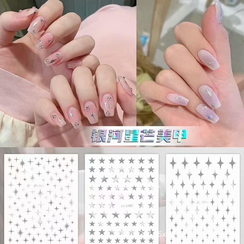 Internet Celebrity Starburst Nail Back Adhesive Sticker 3D Manicure Small Four Starburst Decal DIY Girl Heart Jewelry Accessories Sticker