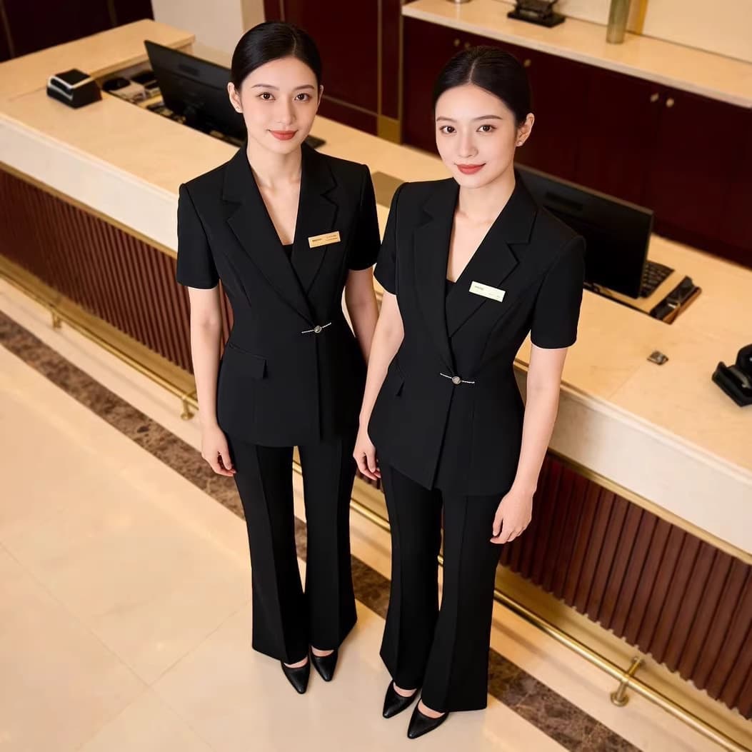 Black Short-Sleeve Blazer Suit Set for Women, New Summer Hotel Front Desk Reception Thin Suit
