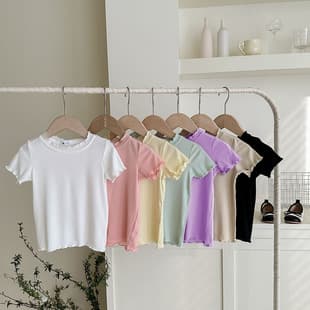 Children's Short Sleeve T-Shirt Summer Girls Ice Silk Modal Breathable Versatile Baby Top Half Sleeve Solid Color Wholesale