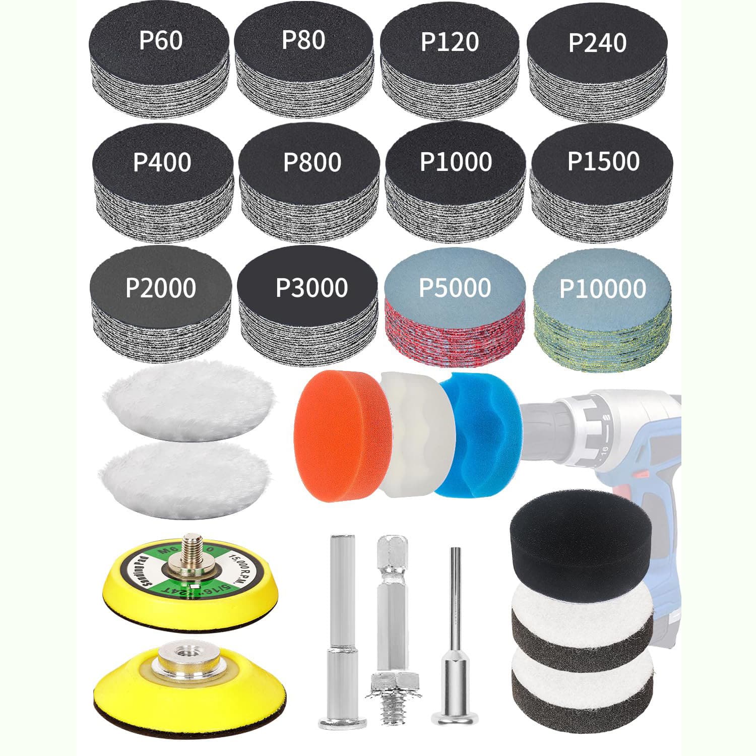 2-inch 50mm flocked sandpaper sponge disc 193-piece set velvet-backed dry sanding water sandpaper sponge polishing disc