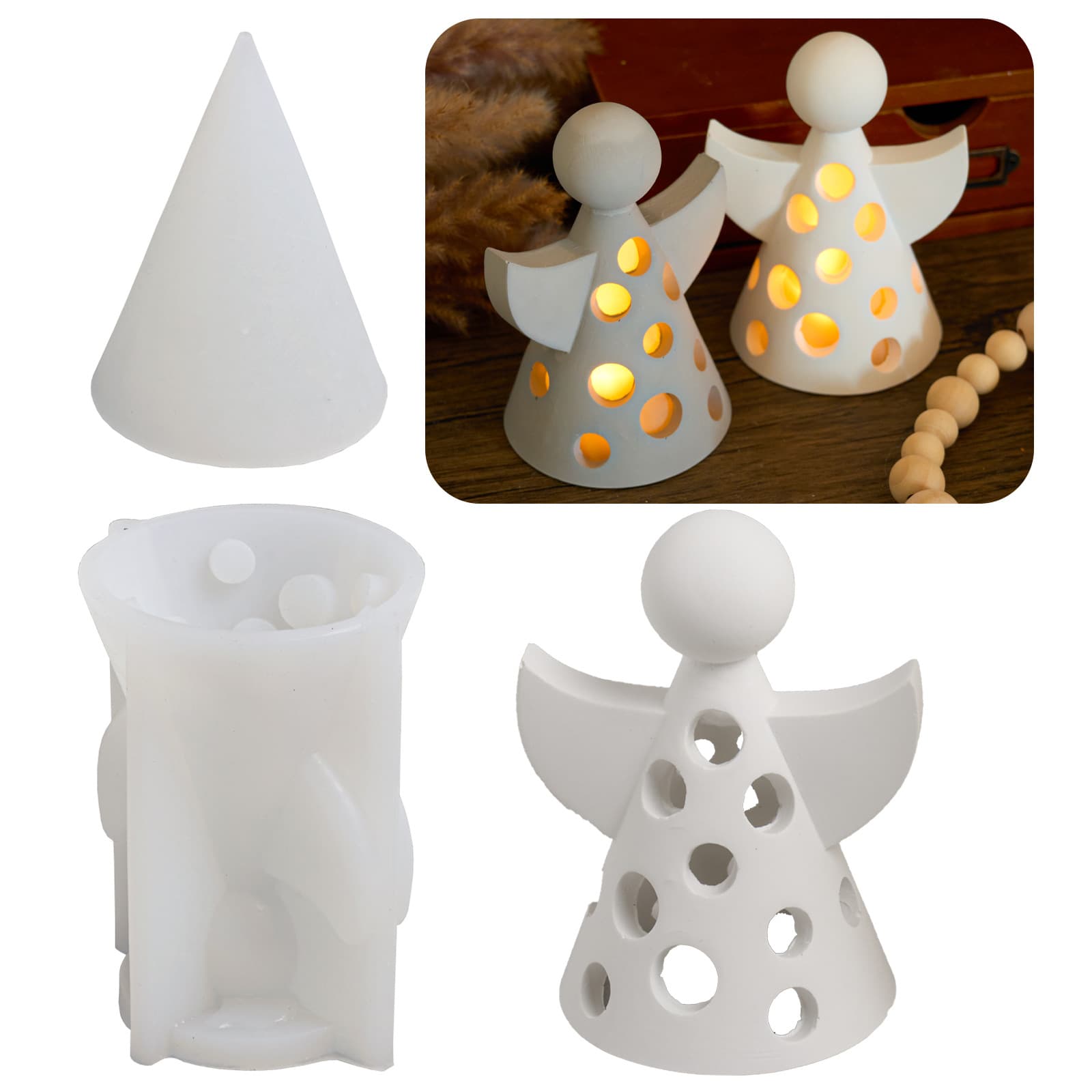 Hollow Angel Atmosphere Lamp Ornament Silicone Mold, Blessing Angel Plaster DIY Decoration Mold