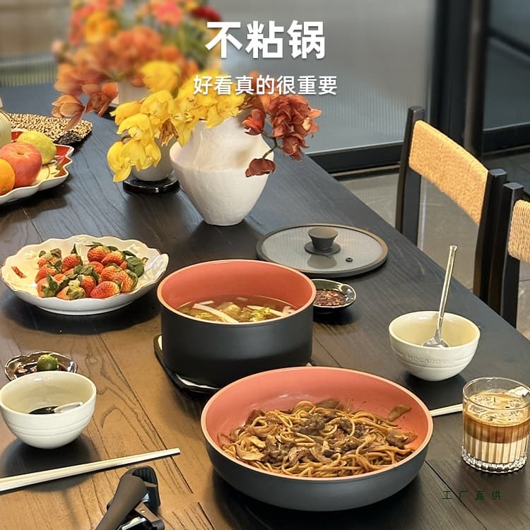Ceramic titanium removable handle pot set, non-stick versatile nesting cookware for home and outdoor use