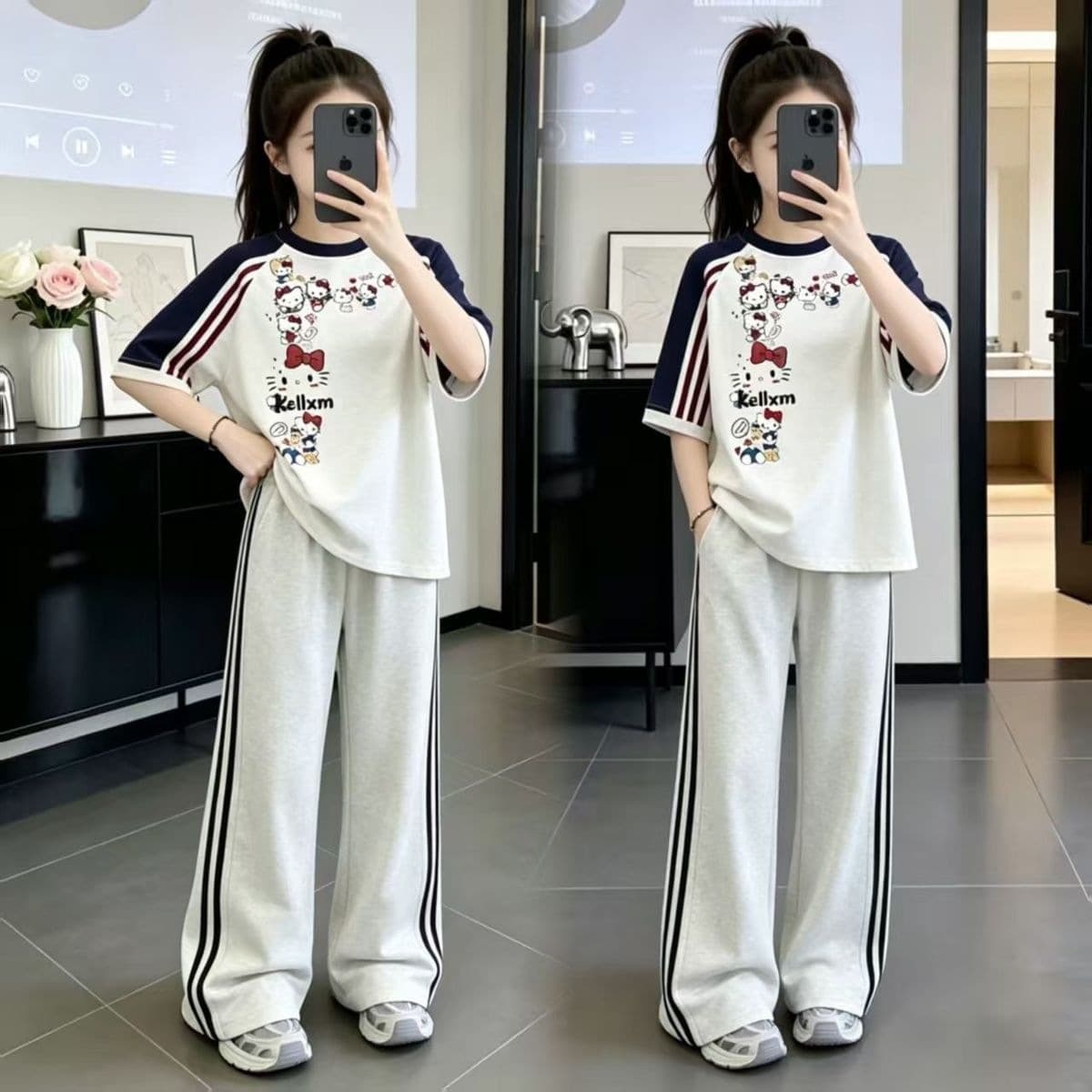 Children's Summer Pants Cartoon Printed Short-Sleeved Sports Suit Western Style Casual Student Version for Girls Summer Clothes