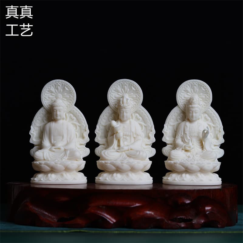 Ivory Fruit Carving Newly Seated Western Three Saints Home Decoration Worship Crafts Ornaments The Great Sun Tathagata Is Coming