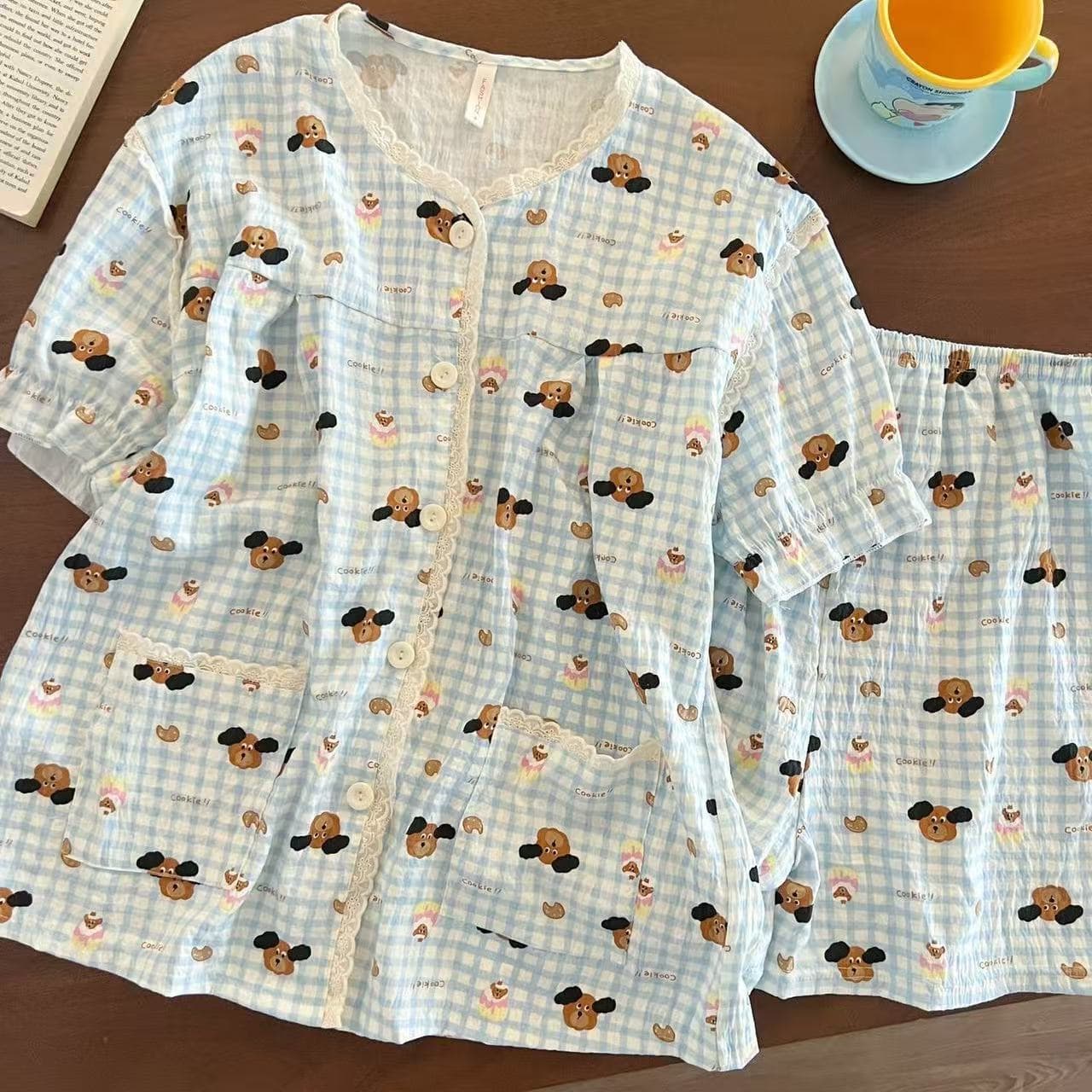 ins style cartoon cute girl pajamas women summer short-sleeved shorts new wearable home clothes set