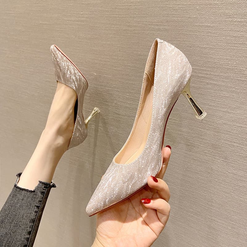 French Style Wedding Shoes Women's Thin Heels Summer New Design Gown Wedding Dress Crystal Bride Shoes Women's Shoe Proxy